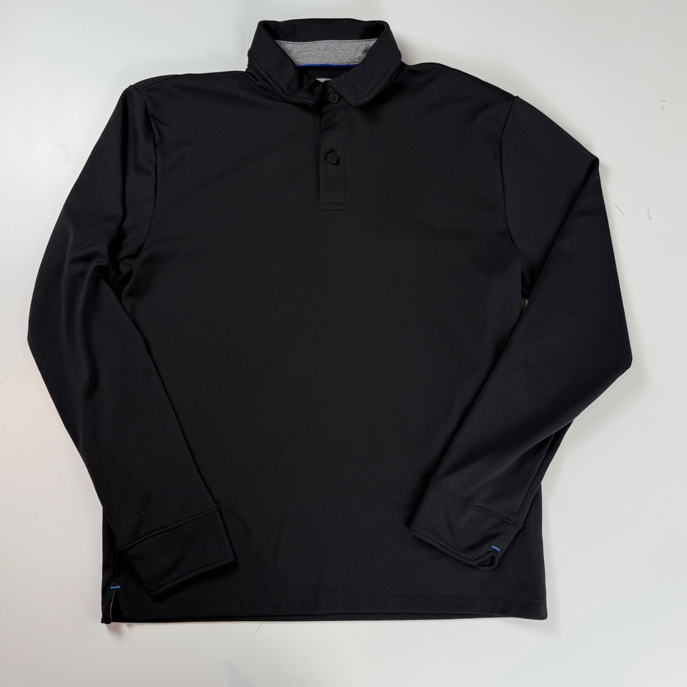 Twillory Athleisure Performance Long Sleeve Polo Black Mens Medium Athletic Fit